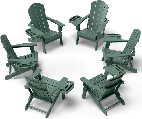 Miniatura 41 de NAVINE Juego de 2 sillas Adirondack plegables de polietileno de alta densidad con portavasos multifuncional, resistente a la intemperie, para Blanco