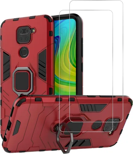 Funda para Xiaomi Redmi Note 9 con protector de pantalla de vidrio templado Hybrid Heavy Duty Armor Funda protectora para teléfono con soporte de