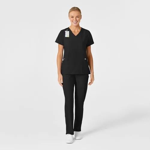 Miniatura 3 de WonderWink W123 6155 - Top estilizado con cuello en V para mujer, Negro