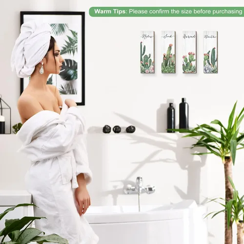 Miniatura 7 de Amyhill 4 piezas de decoración de pared de cactus Relax Soak Unwind Breathe - Decoración de pared de cactus de madera para colgar en la pared