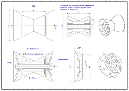 Miniatura 2 de Rodillo de arco de 4 pulgadas para remolque de barco con radios para eje de 1/2 pulgadas Negro