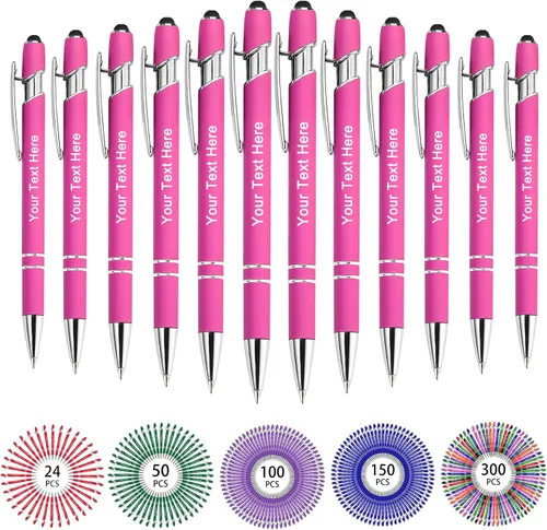 Miniatura 169 de Hasta 500 bolígrafos personalizados a granel, bolígrafo grabado personalizado con punta de lápiz capacitivo, carcasa multicolor retráctil, bolígrafo