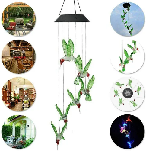 Miniatura 5 de Lámpara solar con diseño de colibrí, campanilla de viento con pájaro que cambia de color, luces decorativas para el jardín al aire libre y terrazas