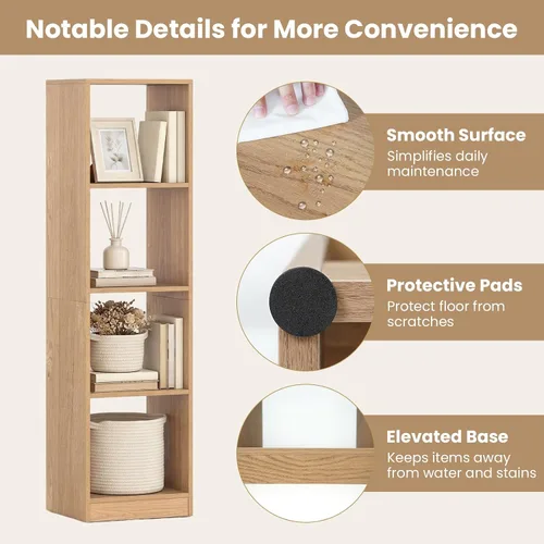 Miniatura 5 de Giantex Estantería de 4 cubos de 56 pulgadas de alto, natural independiente de 15 pulgadas de ancho y 5 niveles con 4 kits antivuelcos, organizador