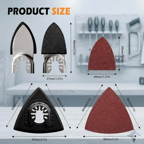Miniatura 7 de Kit de 104 almohadillas de lijado de detalles para herramientas oscilantes, 2 almohadillas de lijado triangulares y 2 almohadillas de lijado