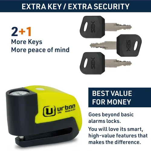 Miniatura 8 de Candado con alarma para el disco de freno Urban UR6 para motocicleta y bicicleta de 0.23 in y 120 dB, universal, resistente al agua con cable