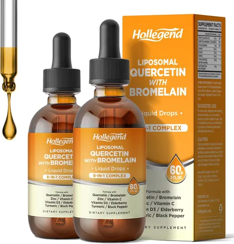 Miniatura 8 de Quercetina liposomal con gotas líquidas de bromelina, 8 en 1 quercetina orgánica 1000 mg suplementos con bromelina 500 mg, vitamina C, D3, zinc