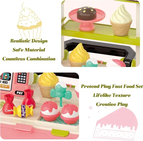 Miniatura 2 de Juguetes divertidos para niños, juego portátil de postre para niños de 3 a 8 años, juguete realista de cocina al aire libre con 45 piezas, juego