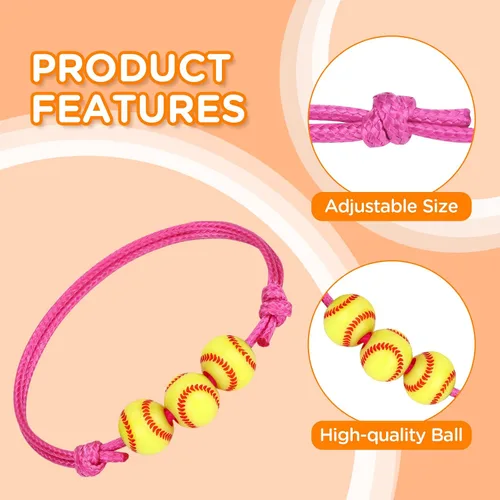 Miniatura 3 de 20 pulseras con dijes de sóftbol, regalos de fiesta de sóftbol, pulseras ajustables, pulseras inspiradoras de pelota deportiva para mujeres, fiesta