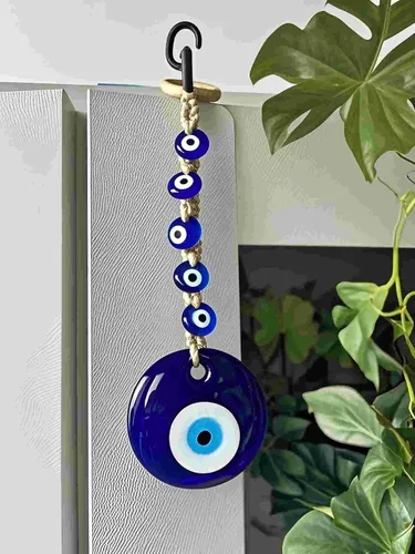 Miniatura 4 de Amuleto de cristal azul de 7.9 pulgadas con amuleto turco griego de nazar de buena suerte, adorno colgante hecho a mano para el hogar, oficina