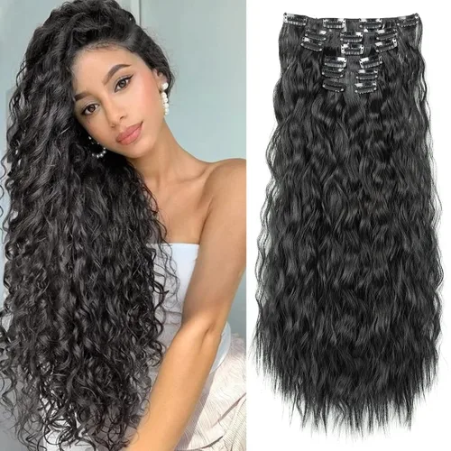 Miniatura 13 de LONAI - Extensiones de cabello con clip, 6 piezas, rizadas, de 24" de largo, sintéticas, para mujer, color rubio ceniza natural