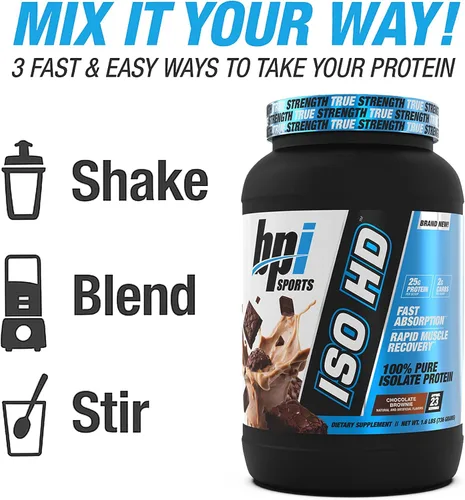 Miniatura 5 de BPI Sports ISO HD Proteína Aislada en Polvo – 100% Aislado de Suero, Polvo de Proteína para Ganancia Muscular - Chocolate Brownie - 1.6 Libras - 23