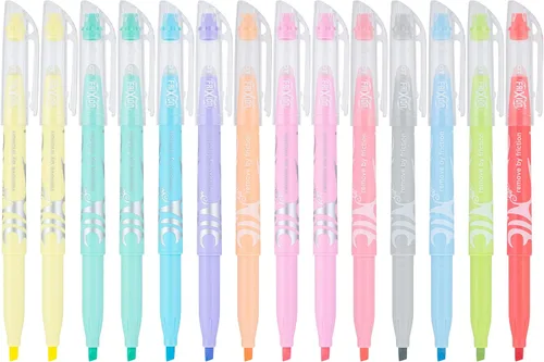 Pilot FriXion - Resaltadores borrables pastel claro, punta de cincel, paquete de 14, colores surtidos, ideal para uso escolar, diario y oficina