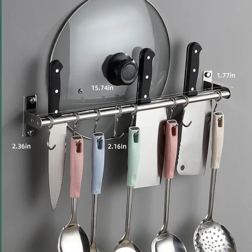 Miniatura 4 de ASkinds Estante colgante para utensilios de acero inoxidable para colgar en la pared, soporte para tapa de olla, organizador de almacenamiento