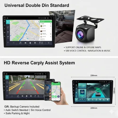 Miniatura 2 de Estéreo de auto doble DIN con CarPlay inalámbrico y Android Auto, radio de coche Android de 9 pulgadas con cámara de respaldo, Bluetooth 5.4