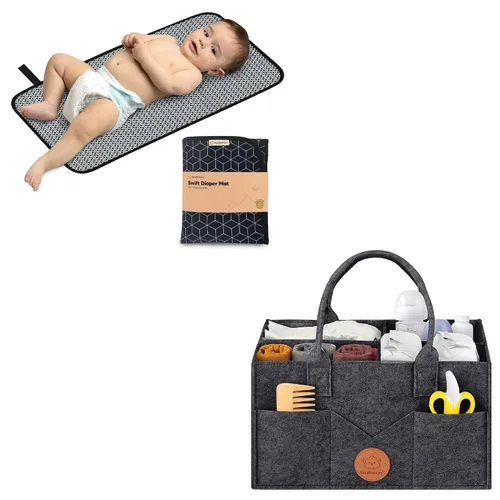 KeaBabies Cambiador de pañales portátil y organizador de pañales para bebé, tapete cambiador plegable impermeable para bebé, tapete de cambio de