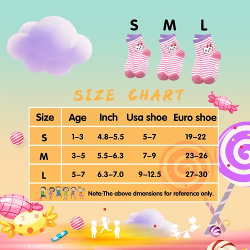 Miniatura 6 de SkiBeaut Calcetines antideslizantes para niños y niñas de 1 a 7 años, 12 pares de calcetines para niños y niñas