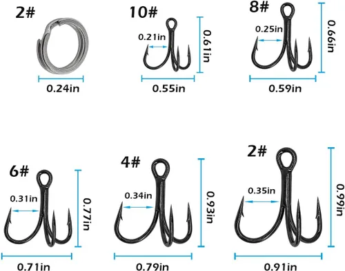 Miniatura 5 de Kit de ganchos agudos de pesca, ganchos de acero de alto carbono de gran tamaño, 3 ganchos curvados redondos fuertes y afilados con anillos