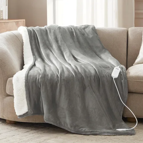 Bwarm Manta térmica eléctrica de imitación lejana, manta de forro polar Sherpa para mujer, manta de piel sintética de Navidad para sofá, cama, color