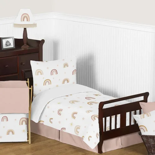Sweet Jojo Designs Juego de ropa de cama para niños pequeños, 5 piezas de ropa de cama para niños, color rosa rubor, rosa polvoriento, oro rosa,