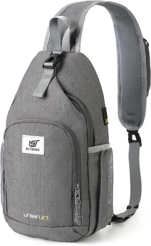 Miniatura 7 de SKYSPER - Mochila de bandolera con bloqueo RFID, mochila de hombro cruzada, para senderismo y viajes, para mujeres y hombres (cian)