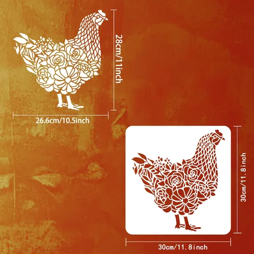 Miniatura 2 de FINGERINSPIRE Plantilla de dibujo de gallo de pollo con flores y hierba, plantilla de pintura de plástico PET de 11.8 x 11.8 pulgadas