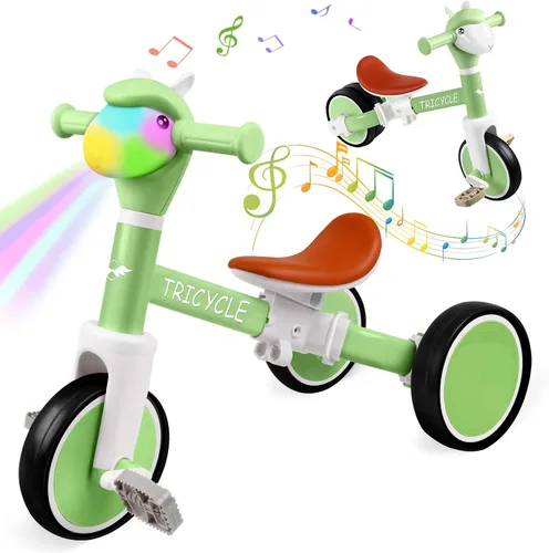 Miniatura 13 de Bicicleta de equilibrio para niños y niñas, triciclo para niños pequeños de 1 a 5 años, triciclo para niños pequeños con luz y música frontal