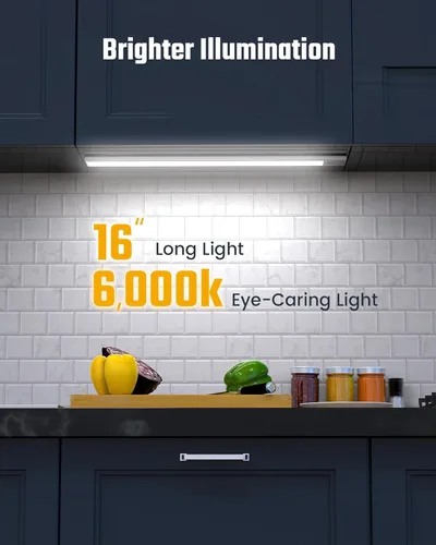 Miniatura 6 de SUPERDANNY Luces de 16 pulgadas para debajo del gabinete, sensor de onda manual, 65 luces LED para debajo del gabinete, batería recargable mejorada