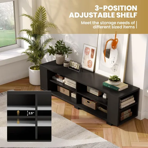 Miniatura 4 de KOTEK Soporte de TV de madera para televisores de hasta 65 pulgadas, mesa consola de TV con 8 estantes de almacenamiento abiertos, moderna mesa
