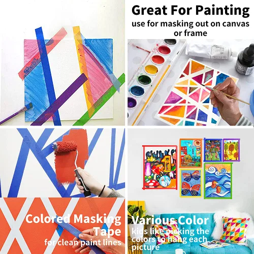 Miniatura 5 de CHIYUNS Cinta adhesiva de color, cinta de pintores de color para niños, 10 rollos de 1 pulgada de ancho x 12 yardas cada uno, cintas de papel