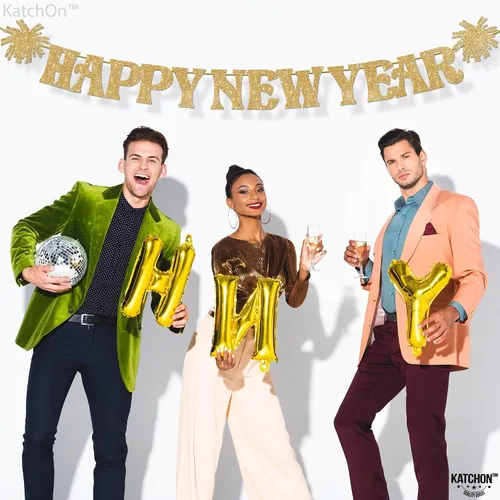 Miniatura 5 de KatchOn, Cartel de feliz año nuevo dorado con purpurina – 10 pies, Bye 2026 Hello 2026 Banner Decoraciones de feliz año nuevo, letrero de feliz