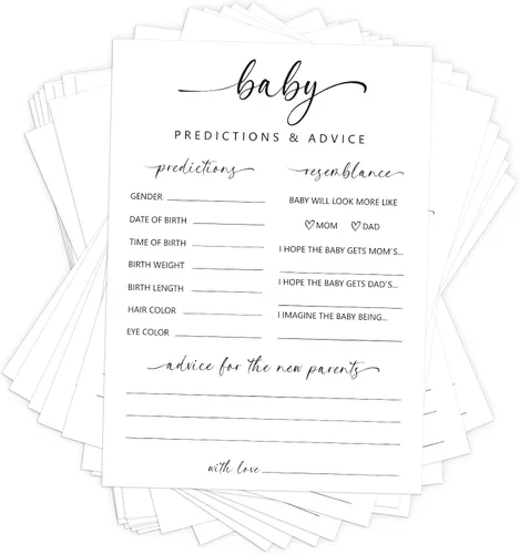Predicciones y tarjetas de consejos para recién nacidos, 50 tarjetas de juego para recién nacidos, consejos y deseos para nuevos padres, divertidos