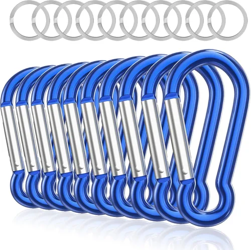 Miniatura 9 de Sprookber Mosquetón de aluminio, clips de caribeño, gancho de resorte para clip de llavero, juego de 10