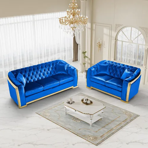 Miniatura 13 de DAMAIFROM Sofá Chesterfield moderno de mediados de siglo, sofá de terciopelo de 62"+84" pulgadas, sofá de terciopelo negro y dorado, sofá curvo