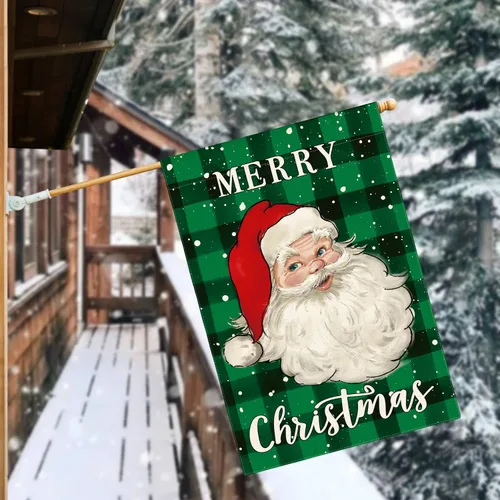 Miniatura 2 de AVOIN colorlife Bandera de casa de Papá Noel de Navidad de 28 x 40 pulgadas de doble cara, bandera decorativa al aire libre de Navidad, verde