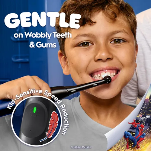 Miniatura 3 de Oral-B iO Kids Limitada Cepillo de dientes eléctrico recargable, Spiderman con 1 Cabezal de Cuidado Suave - Sensor Automático de Presión
