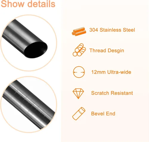 Miniatura 3 de uxcell 5 popotes de metal reutilizables, 8.5 pulgadas, con extremo biselado de acero inoxidable para beber batido, té de burbujas, bebidas