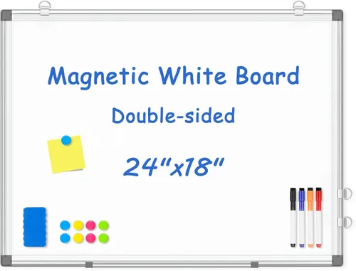Miniatura 9 de Pizarra blanca de doble cara, marco de aluminio negro, pizarra magnética de borrado en seco de 24 x 18 pulgadas para pared, pizarra blanca montada