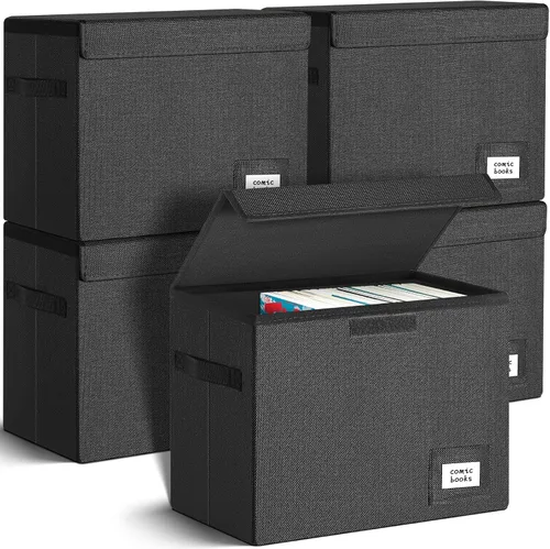 Leffis Caja corta de cómics plegable y apilable, caja de cómics a prueba de humedad con tapa y ranura para etiquetas, 15.5 x 7.5 x 11.3 pulgadas,
