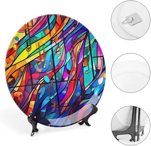 Miniatura 4 de Platos decorativos para decoración del hogar, notas musicales, bandeja decorativa con diseño de vitrales para mesa, plato de cena de cerámica