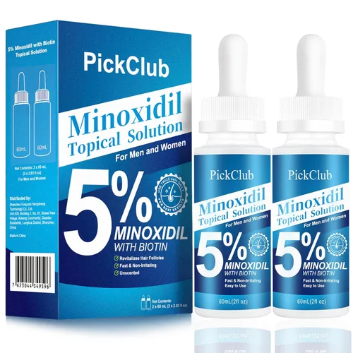 5% de minoxidil con biotina para hombres y mujeres – Suero para el crecimiento del cabello y la barba, unisex, suave, paquete de 2 (total 4.06 fl oz)