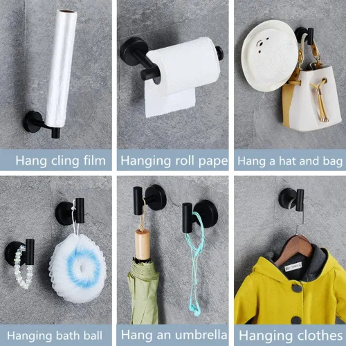 Miniatura 8 de szhdxsy - Juego de 6 accesorios de baño negro mate, soporte para toallas de acero inoxidable SUS 304 montado en la pared, incluye toallero de 16