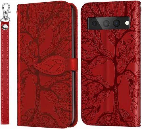 Miniatura 10 de Funda para Google Pixel 7 Pro, funda tipo cartera para Pixel 7 Pro 5G, piel sintética de alta calidad con diseño de árbol en relieve, función atril