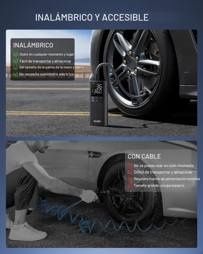 Miniatura 5 de OLGEO Inflador de neumáticos, compresor de aire portátil, bomba de aire inalámbrica de 170 PSI, compresor de aire 4 veces más rápido con detección