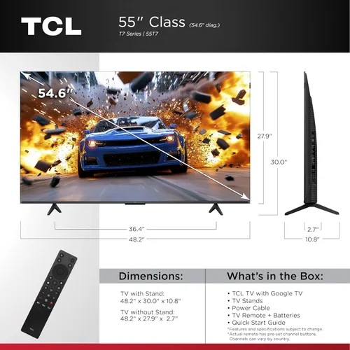 Miniatura 2 de TCL 55 Pulgadas Clase Serie T7 4K QLED HDR 55T7, Modelo 2025 Smart Google TV de 120HZ Frecuencia de Actualización, Alta Brillo, Dolby Atmos
