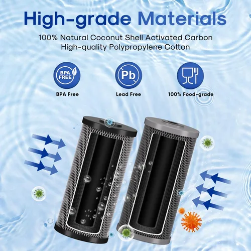 Miniatura 3 de ICEPURE Filtro de agua para toda la casa de 2 etapas de 10 x 4.5 pulgadas, carbón activado por sedimentos y carbón activado con cáscara de coco