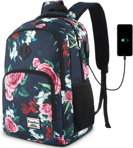 Miniatura 11 de Mochila escolar YAMTION para adolescentes, mochila con USB para preparatoria y universidad, camuflaje azul