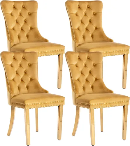 Miniatura 40 de Shenyon Sillas de Comedor Juego de 2 sillas de comedor de terciopelo beige, modernas sillas de comedor tapizadas con respaldo copetudo y asas