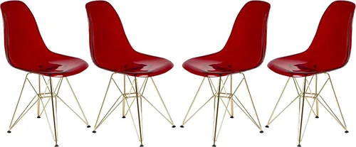 Miniatura 14 de LeisureMod Cresco Silla de comedor de acrílico moldeado con base Eiffel de metal dorado y diseño de respaldo curvado, silla auxiliar ligera