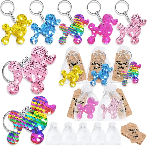 Miniatura 9 de CiciBear Juego de 60 llaveros de lentejuelas de doble cubierta con 20 llaveros para perros, 20 etiquetas de agradecimiento y 20 bolsas para Let's